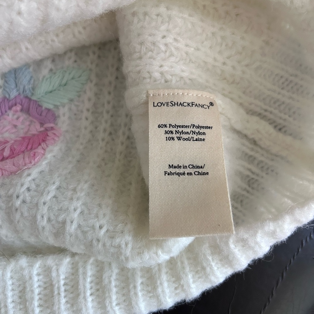 NWT LoveShackFancy Ridge V Neck Floral Embroidery Sweater Pullover M - Picture 5 of 17